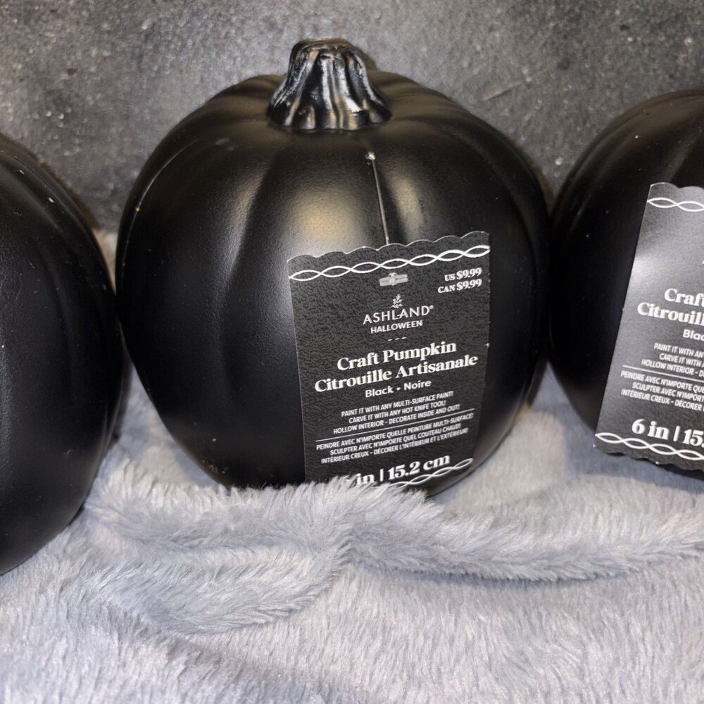 Three 6" Ashland Craft Pumpkins Halloween Craft Carve Paint Decorate Black